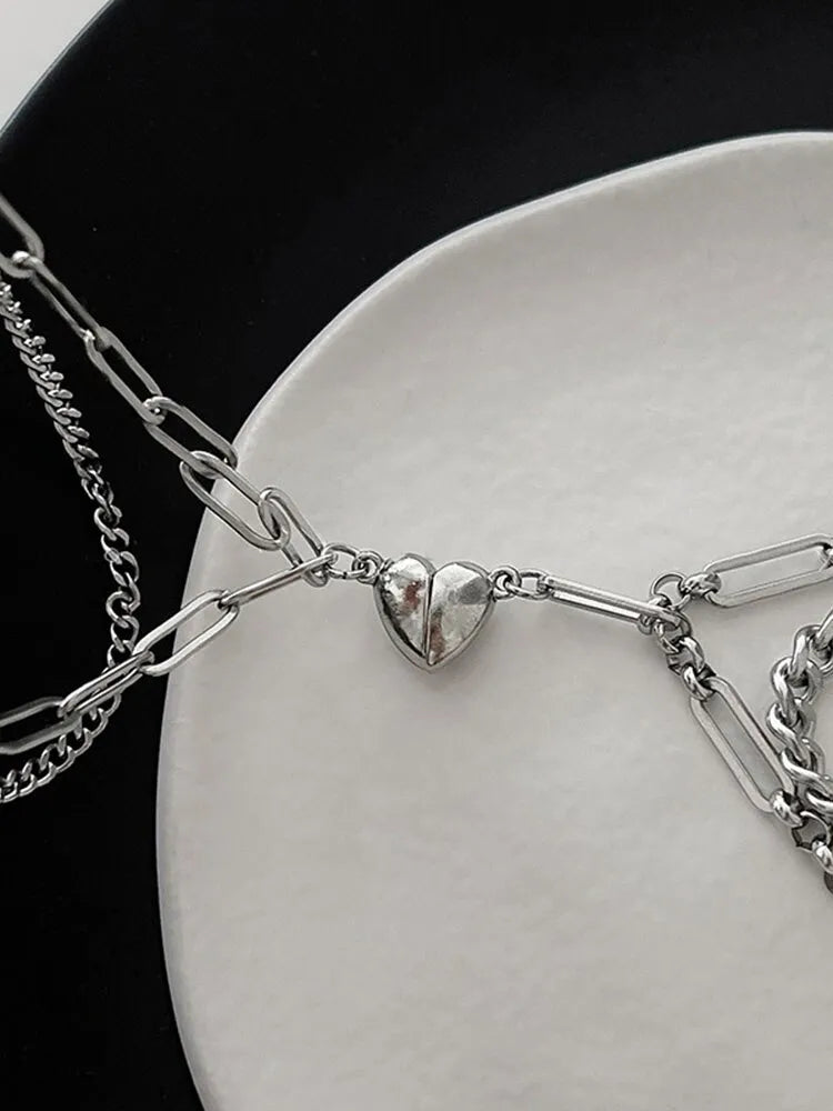 2 PCs Magnetic Heart Bracelets For Women Men Romantic Couple Bracelets Link Chain Stitching Bangle Valentine Day Gifts