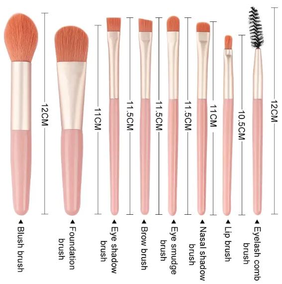 8pcs Travel Mini Makeup Brush Set Concealer Brush Blush Loose Powder Brush Eye Shadow Highlighter Foundation Brush Beauty Tool