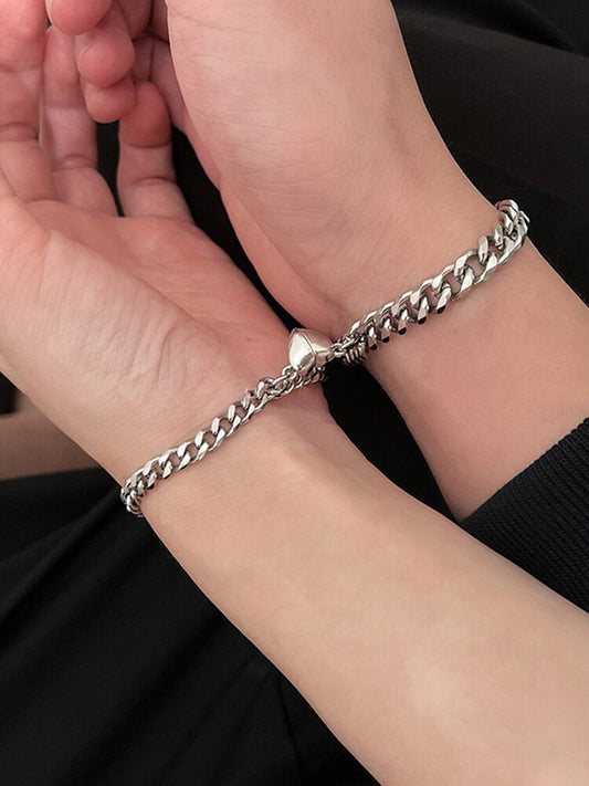 2 PCs Magnetic Heart Bracelets For Women Men Romantic Couple Bracelets Link Chain Stitching Bangle Valentine Day Gifts