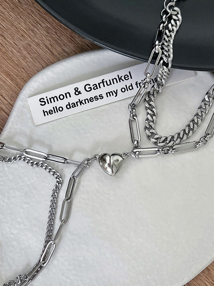 2 PCs Magnetic Heart Bracelets For Women Men Romantic Couple Bracelets Link Chain Stitching Bangle Valentine Day Gifts