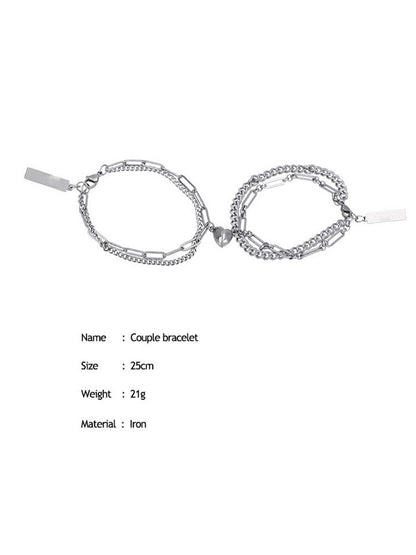 2 PCs Magnetic Heart Bracelets For Women Men Romantic Couple Bracelets Link Chain Stitching Bangle Valentine Day Gifts