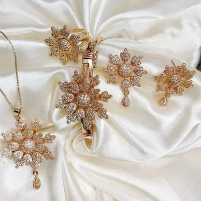Zircon flower combo set with bracelet