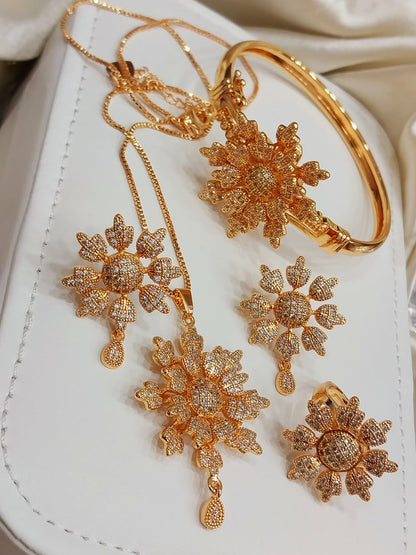 Zircon flower combo set with bracelet