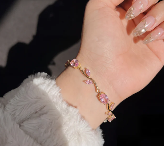 Gold Design Plated Crystal Stones Tulip Bracelet for Girls & Women
