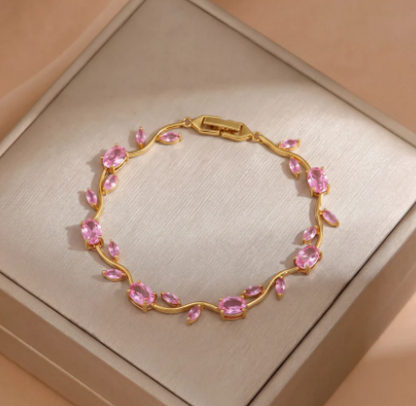 Gold Design Plated Crystal Stones Tulip Bracelet for Girls & Women