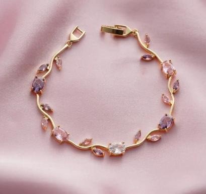 Gold Design Plated Crystal Stones Tulip Bracelet for Girls & Women