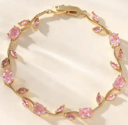 Gold Design Plated Crystal Stones Tulip Bracelet for Girls & Women