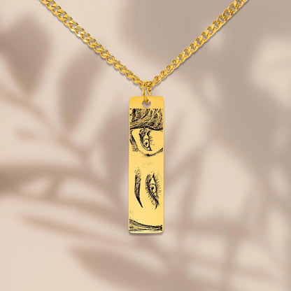 Customize Eyes Necklace His/Her Eyes Pendant Cuban Chain Vertical Bar Necklace