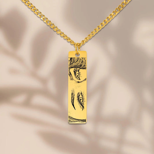 Customize Eyes Necklace His/Her Eyes Pendant Cuban Chain Vertical Bar Necklace