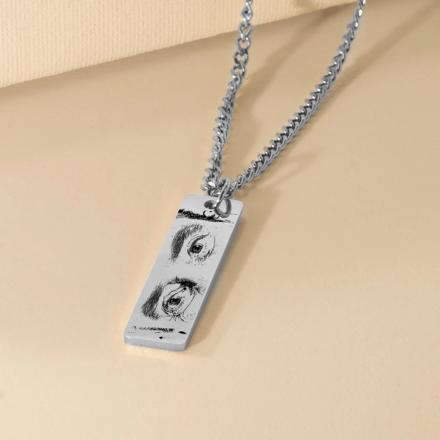 Customize Eyes Necklace His/Her Eyes Pendant Cuban Chain Vertical Bar Necklace