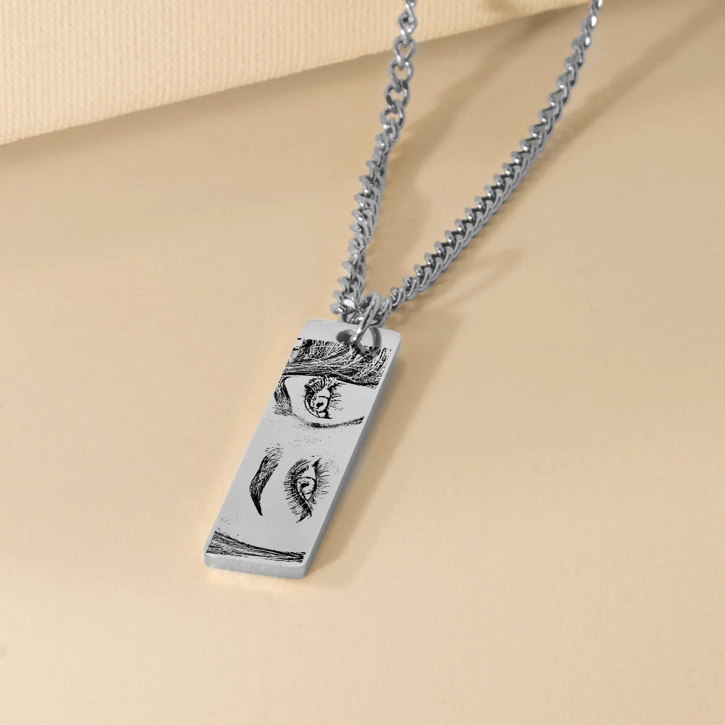 Customize Eyes Necklace His/Her Eyes Pendant Cuban Chain Vertical Bar Necklace