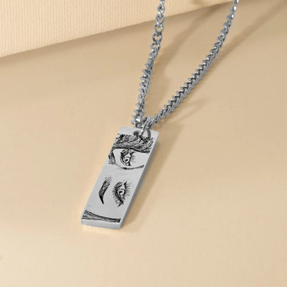 Customize Eyes Necklace His/Her Eyes Pendant Cuban Chain Vertical Bar Necklace