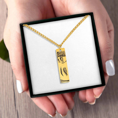 Customize Eyes Necklace His/Her Eyes Pendant Cuban Chain Vertical Bar Necklace