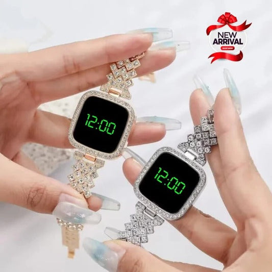 LED Touch Screen Fashionable Diamond Card Ladies Wrist Watch For Women
